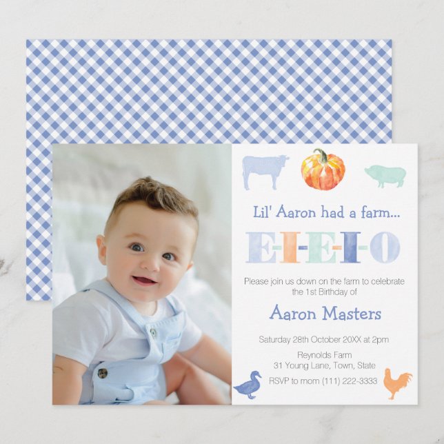 Invitation Vieux MacDonald Citrouille ferme fête d'anniversai (Devant / Derrière)