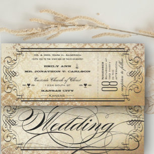Invitation Vieux papier Billet Flourissant Mariage de typogra