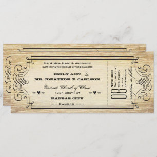 Invitation Vieux papier Billet Flourissant Mariage de typogra
