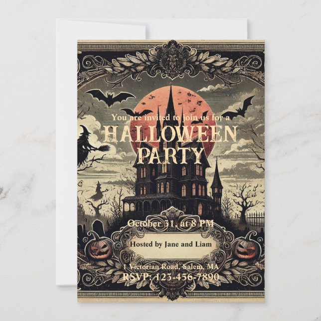 Invitation Vieux parti d'Halloween gothique Vintage victorien (Devant)