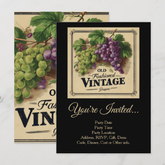 Invitation Vieux Raisins Vintages de mode, Vin pourpre et noi