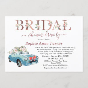 Invitation Vieux Voiture Rose Blush Fête des mariées Florale 