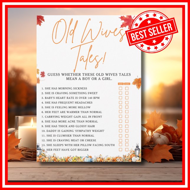 Invitation VIEUX WIVES TAILLES Baby shower JEU PETIT CITROUIL (OLD WIVES TALES Easy Baby Shower Game A Little Pumpkin is on the Way Fall Autumn Theme)