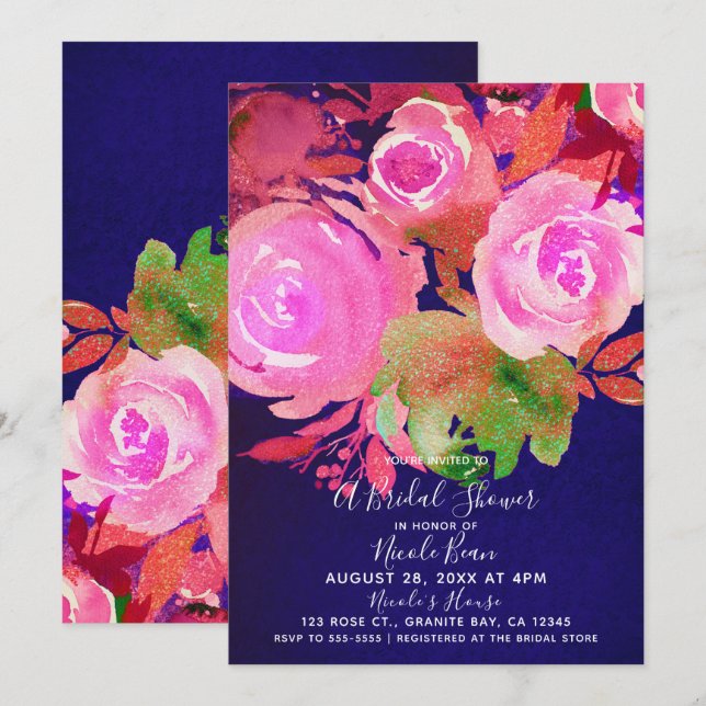 Invitation Vif mariage floral moderne violet printemps (Devant / Derrière)