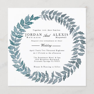 Invitation Vigne bleu acier | Mariage de couronne d'aquarelle