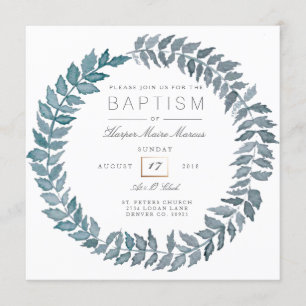 Invitation Vigne bleu acier   Watercolor Wreath Baptism