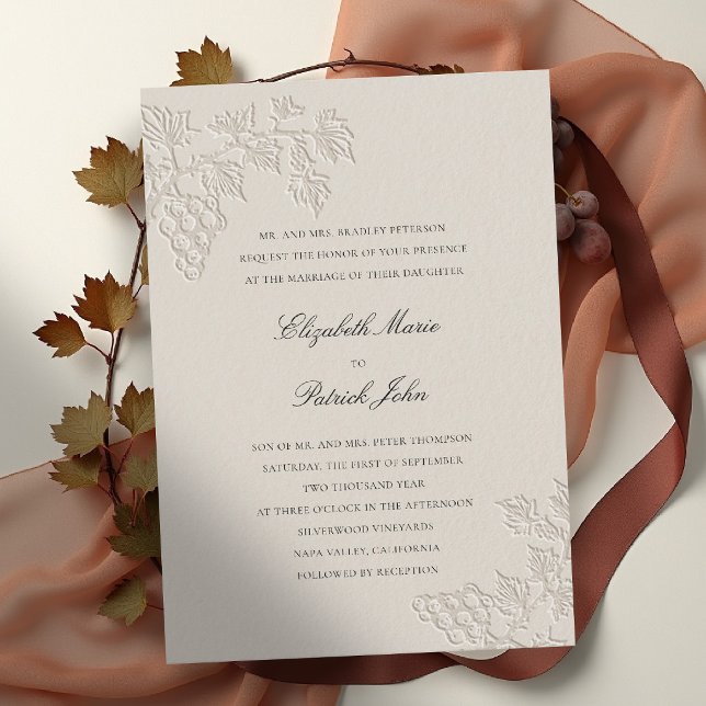 Invitation Vigne d'automne Vignoble Classique Moderne Mariage (fall vineyard wedding invitation grapevine winery formal modern classic black tie wheat beige)