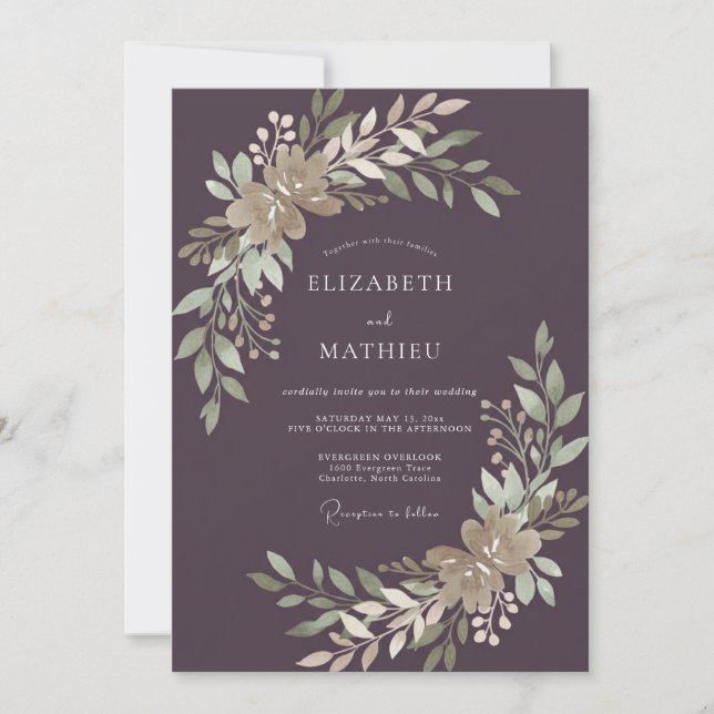 Invitation Vigne de Champagne Doré Prune Mariage (Devant)