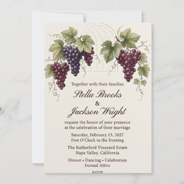 Invitation Vigne de vigne et arche aquarelle Mariage  (Devant)
