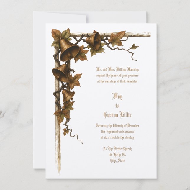 Invitation Vigne et cloches de mariage (Devant)