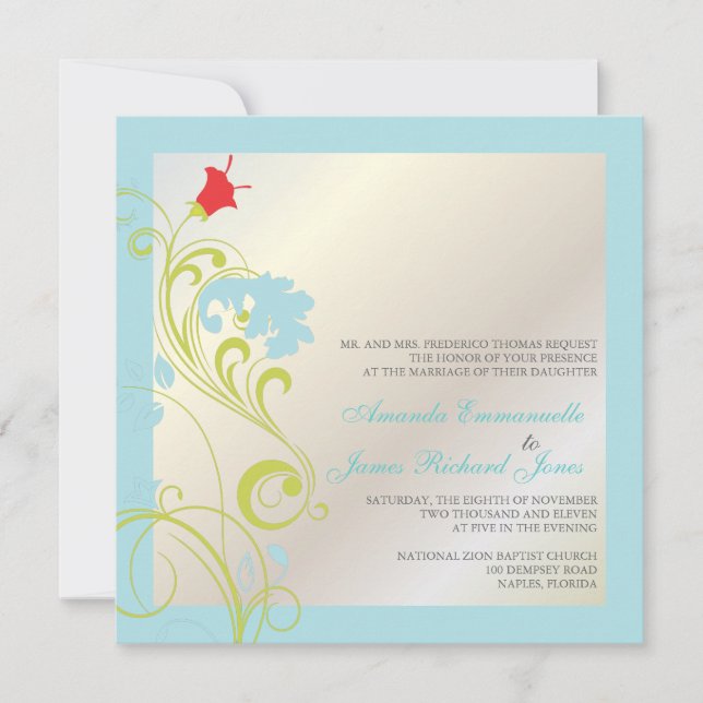 Invitation Vigne ornementale/bleu aqua/vert/gris (Devant)