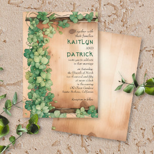 Invitation Vigne verte sur bois mariage rustique de la St Pat