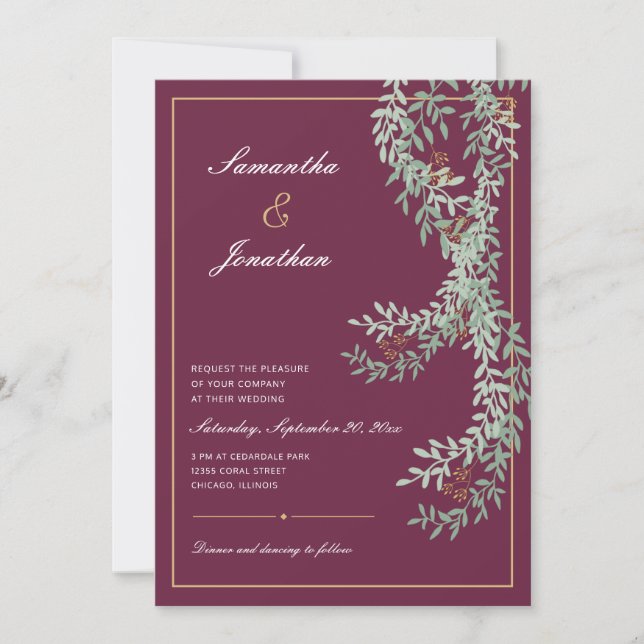 Invitation Vignes à feuilles vertes Sage | Mariage couleur ca (Devant)