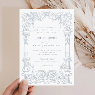 Invitation Vignes Arc vintage Ornement Frame Dusty Bleu