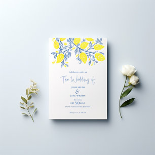 Invitation Vignes bleu clair et jaune citron assez mariage