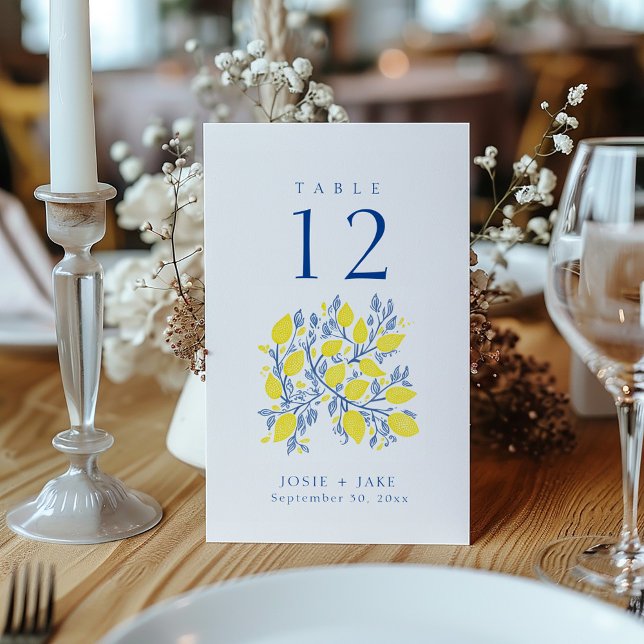 Invitation Vignes citronnées lumineuses Numéro de tableau Tab (Bright lemon vines Table Number wedding reception Seating Chart)