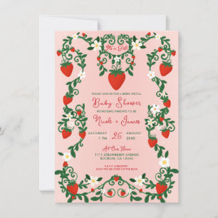 Invitation Vignes florales roses et rouges Baby shower aux fr