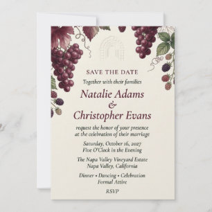 Invitation Vignes Raisins, Baies et Arche Aquarelle Mariage