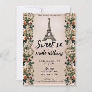 Invitation Vignes Rose Rose Paris Tour Eiffel Douze Ans