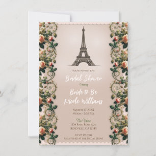 Invitation Vignes rose rose Shabby Vins Floral Thé nuptiale D