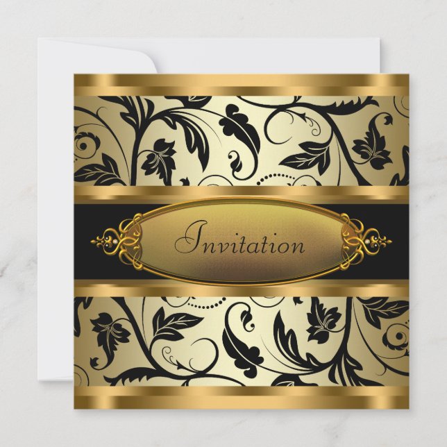 Invitation Vignes Tourbillon Noir Or Noir Fête Toutes Occasio (Devant)