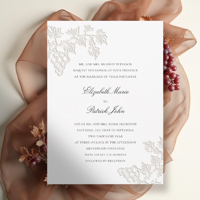 Invitation Vignoble d'automne Winery Moderne Classique Mariag (fall vineyard wedding invitation grapevine winery formal modern classic black tie pearl white)