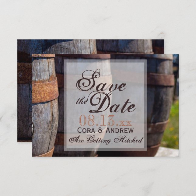 Invitation Vignoble de campagne et Mariage de tonneau de vin  (Devant / Derrière)