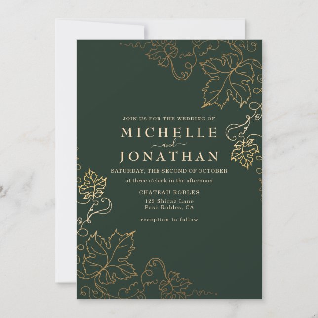 Invitation Vignoble d'or Green Faux Gold Mariage (Devant)