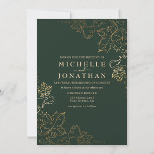 Invitation Vignoble d'or Green Faux Gold Mariage