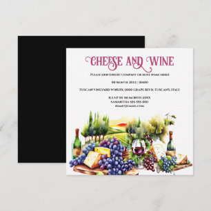 Invitation Vignoble du plateau de vin de fromage d'aquarelle