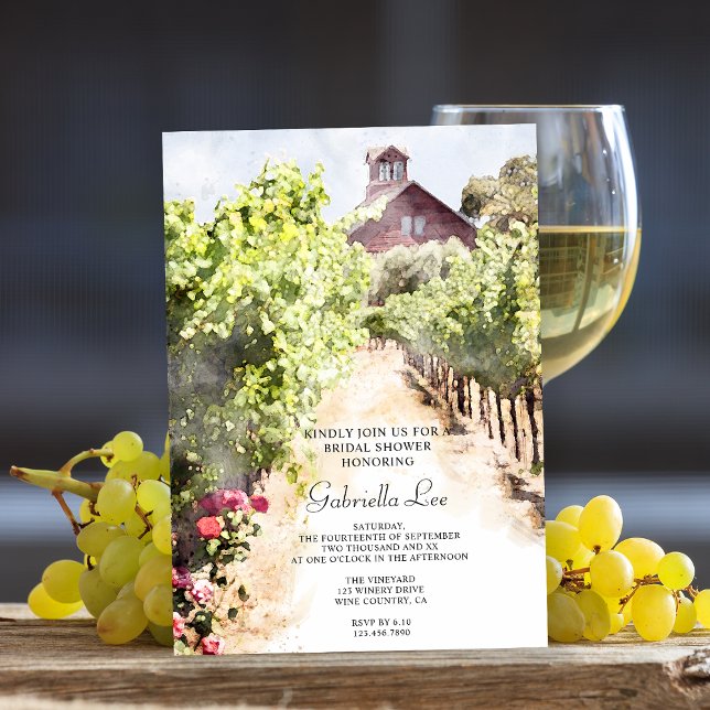 Invitation Vignoble et Fête des mariées d'aquarelle de la Gra (Perfect inspo for a wine tasting party or vineyard bridal shower celebration theme.)