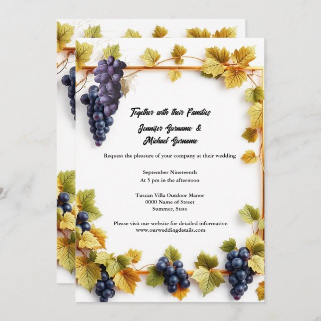 Invitation Vignoble mariage automne automne raisins vinerie é (Devant / Derrière)