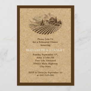 Invitation Vignoble vintage et dîner de répétition mariage de