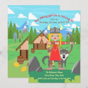 Invitation Viking Girl avec arc et loup animal de compagnie A