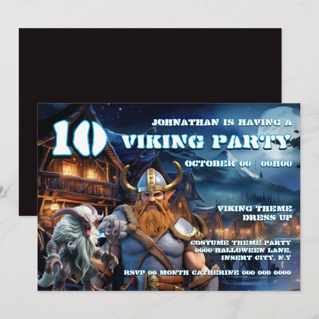 Invitation Viking Warrior Birthday boys fantasy theme (Devant / Derrière)