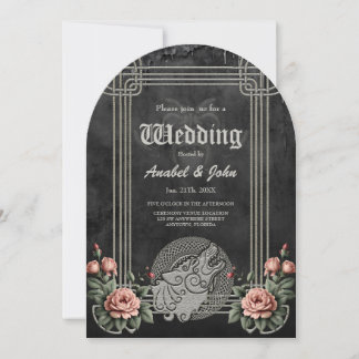 Invitation Viking Wolf & Rose. Une tête de loup stylisée,