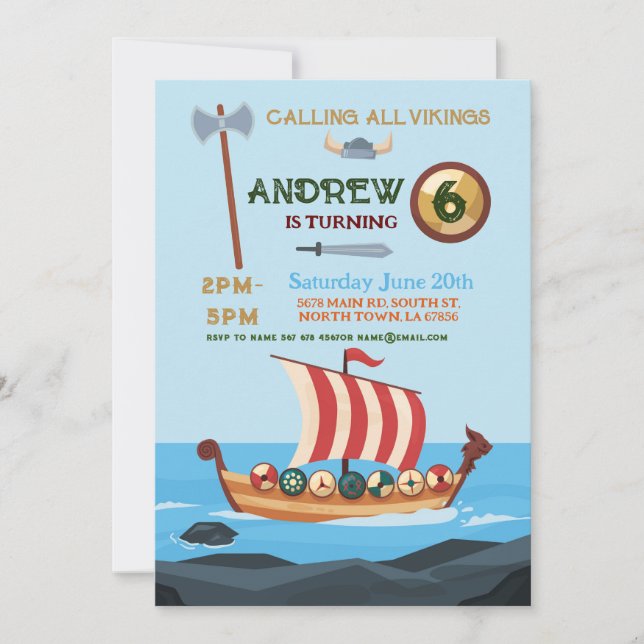 Invitation Vikings Anniversaire Bateau Guerrier Ax (Devant)