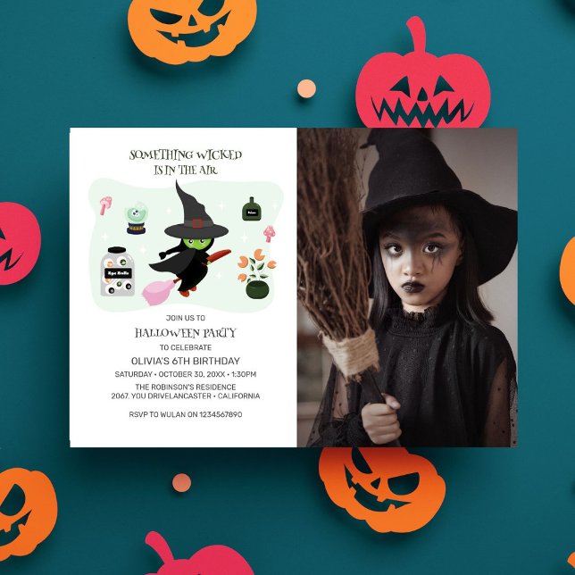 Invitation Vilain Jolie Sorcière Verte Halloween Photo Annive (Créateur téléchargé)