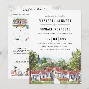 Invitation Villa Manoir Élégant Week-end de mariage illustr