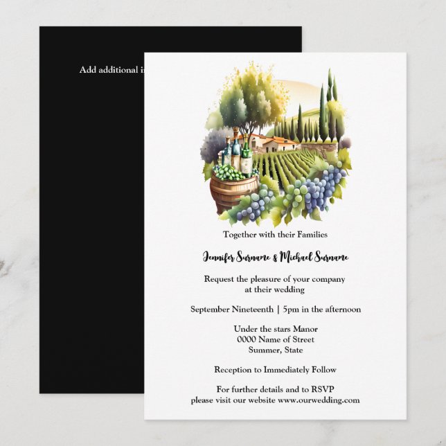 Invitation villa toscane aquarelle vino chic italien (Devant / Derrière)
