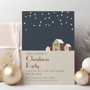 Invitation Village de Noël minimaliste Nuit enneigée Fêtes 
