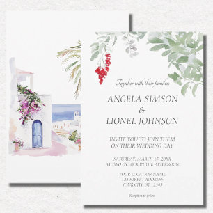 Invitation Village marocain Bougainvillea Mariage d'aquarelle