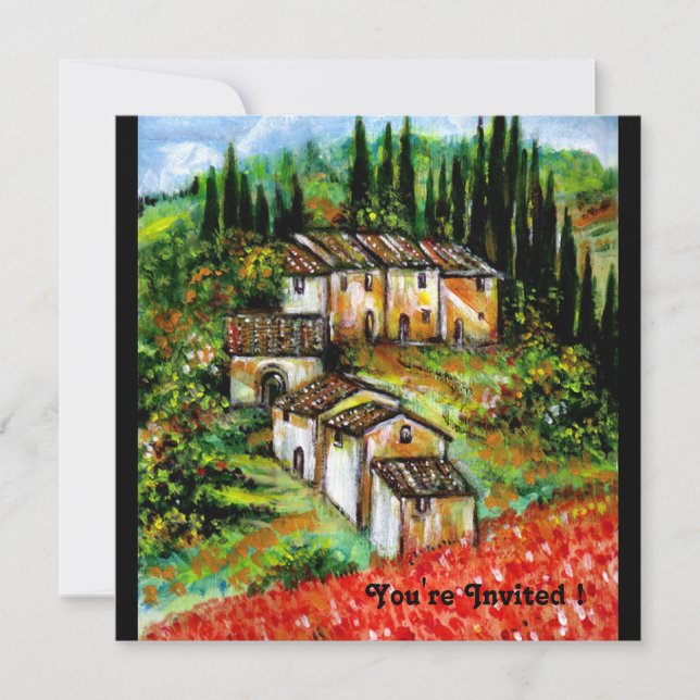 Invitation VILLAGE RUSTIQUE ANTIQUE EN TOSCANE, bleu rouge no (Devant)