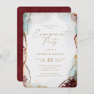Invitation Vin Abstrait Red & Gold Engagement Party