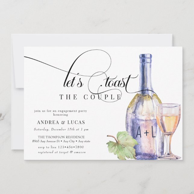 Invitation Vin aquarelle | Elegant Engagement Party (Devant)