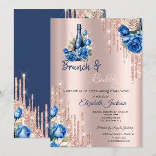 Invitation Vin aux fleurs bleues gouttes de Brunch & Bubbly