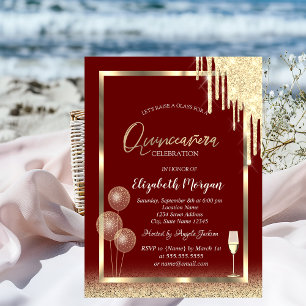 Invitation Vin Balloons Parties scintillant Drives Red Quince