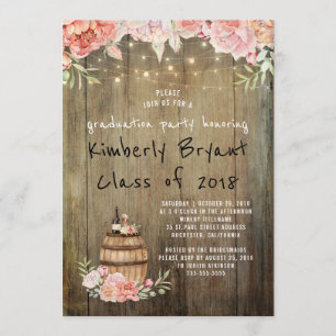 Invitation Vin Barrel Rustique String Lights Graduation Party