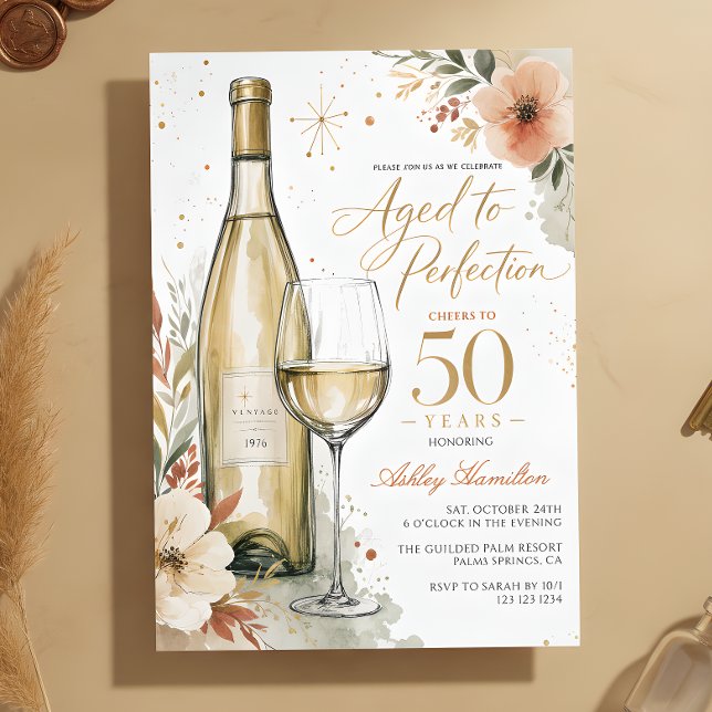Invitation Vin Blanc Vieilli à la Perfection 50e Anniversaire (Créateur téléchargé)