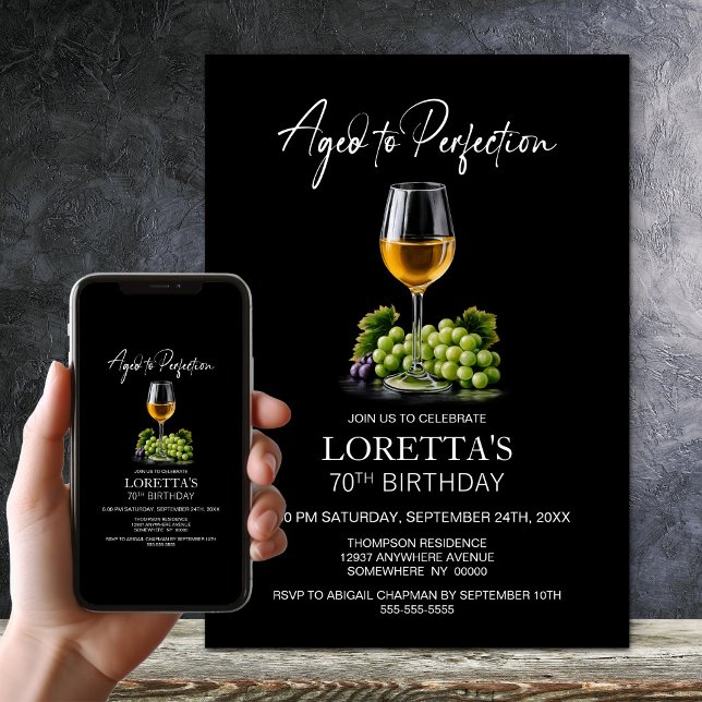 Invitation Vin Blanc Vieilli à la Perfection 70e Fête d'Anniv (Créateur téléchargé)